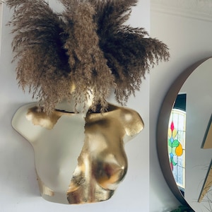 Female Wall Torso Boobie Artificial Plant Holder Cream and Gold
