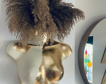 Female Wall Torso Boobie Artificial Plant Holder Cream and Gold