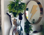 Female Wall Torso Boobie Artificial Plant Holder Warrior design with matt black and silver leaf