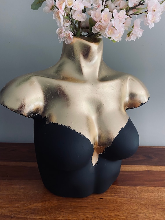 Boobie BOOBS Vase Planter LUX Range Black with gold leaf - table top vase