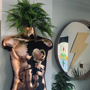 Male Torso Wall Planter: Black with Copper & Gold Leaf Heart
