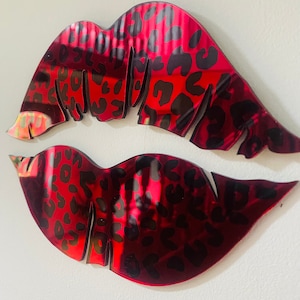 Mirror acrylic lips with leopard print  - Acrylic - Lip Decor - Wall decor - wall lips