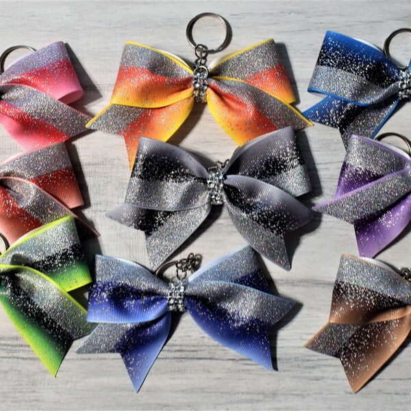 Glitter Mini Cheer Bow Keychain, Competition Backpack Bow Zipper Pull, Cheerleading Squad Keychain Gift Bag Team Gifts, Rhinestone Glitter