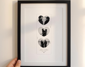 Personalised Couples Anniversary Gift, Heart Shape, Custom Photo Strip Print, Photo Collage Print, Photo Strip Gift, Gift for Him or Her