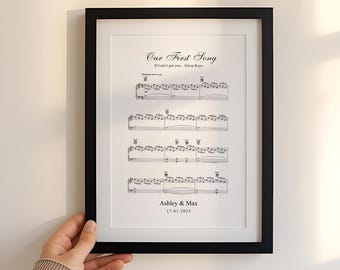 Personalised Anniversary Song Gift, Custom lyric print, Personalized Piano Sheet, Music Gift, Our First Dance, Music Wall Art, Wedding Gift