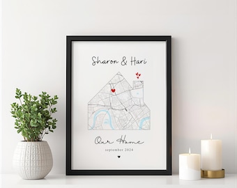 Custom Home Map Print, Personalised New Home Print, Housewarming Gift, Gifts for Home, New Home Present, Christmas Gift, Move in Home Decor