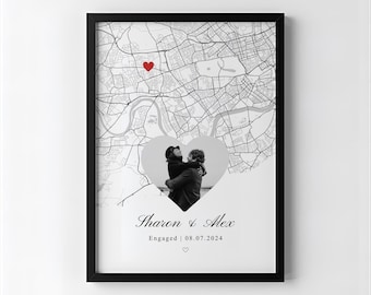 Personalised Engagement Print, Custom Map Print, Engagement Gift, Couple Map, Wedding, Anniversary, Valentines Gift, Home Decor
