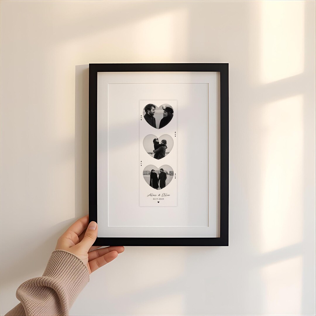 Personalised Couples Anniversary Gift, Heart Shape, Custom Photo Strip ...