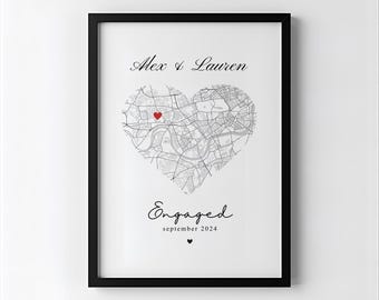Personalised Engagement Print, Custom Map Print, Engagement Gift, Couple Map, City Print, Locator Map, City Map, Engagement Map, Map Print