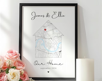 Personalised New Home Gift, Housewarming Gift, Moving Gift, Home Map Print, Custom Home Print, First Home, New Home, Gifts for Home