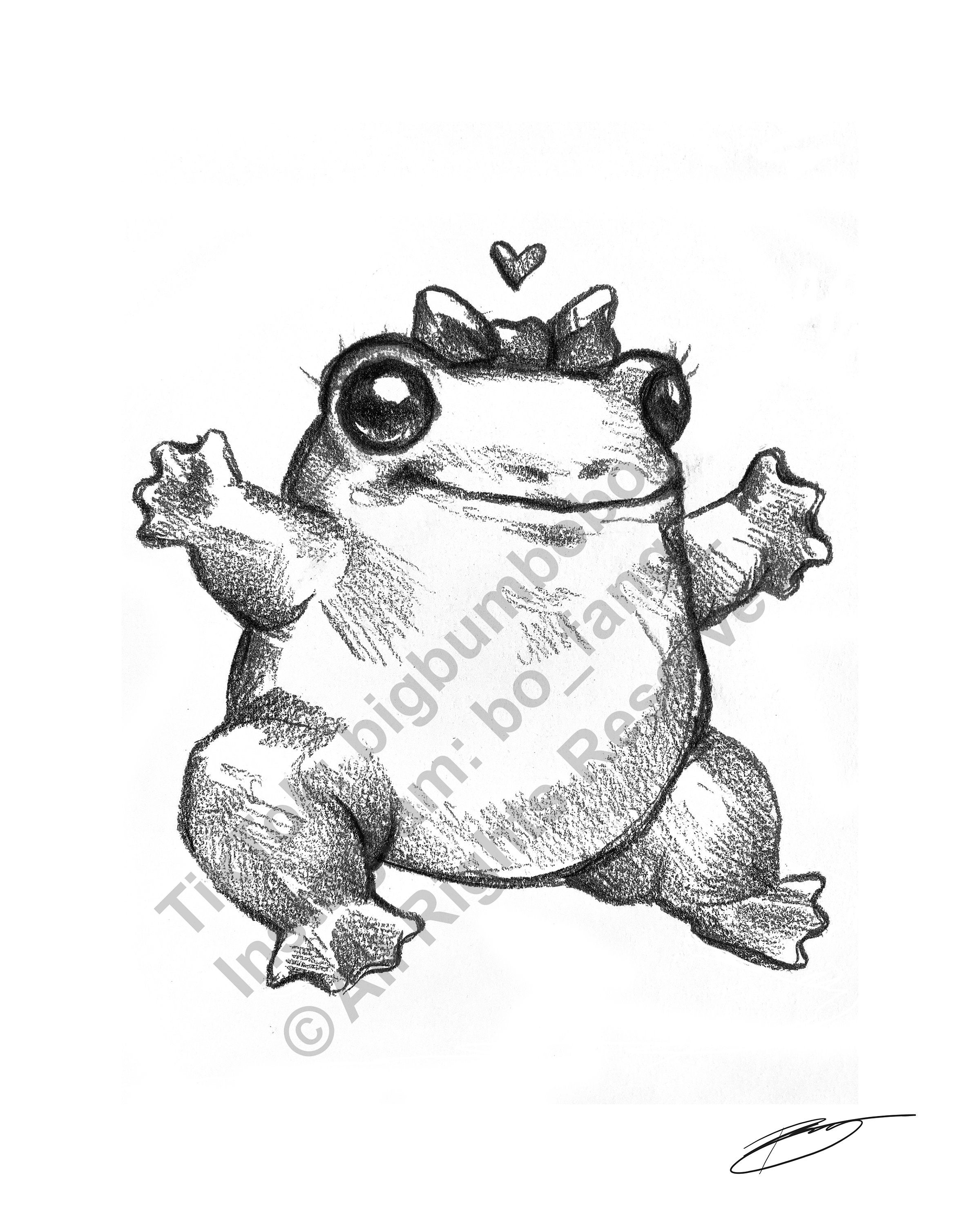 Fat Little Baby Frog Sketch Drawing Illustration 8.5 X 11 Animal Art Print  -  Canada