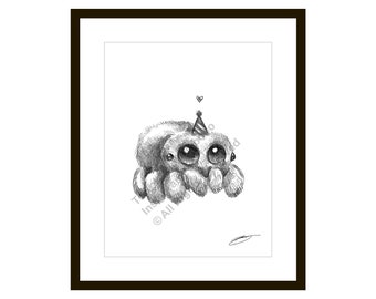 Fat Little Spider - Sketch Illustration - 8.5 x 11 Black and White Animal Art Print