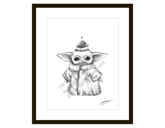 Fat Little Baby Yoda Sketch Illustration 8 5 X 11 Black Etsy