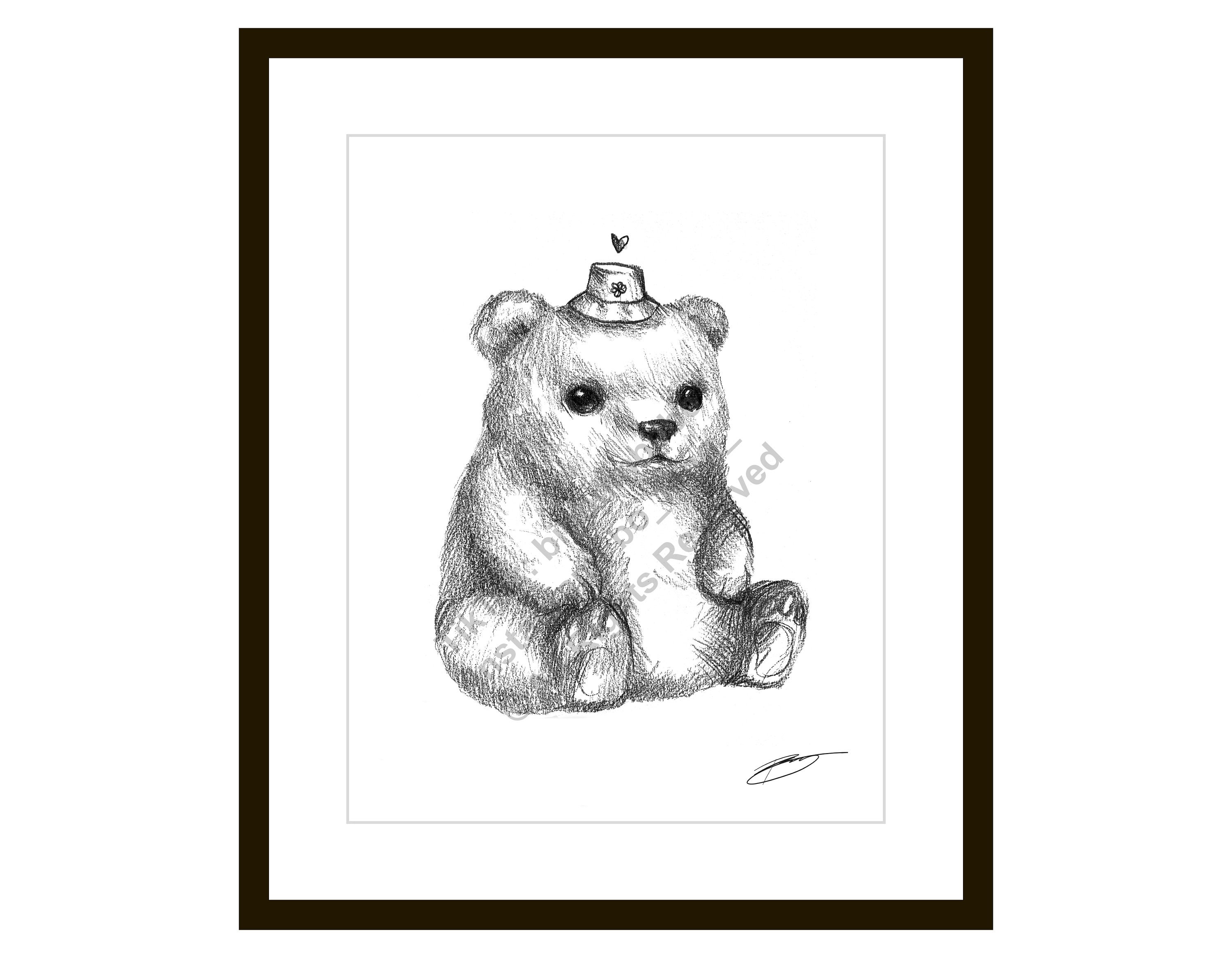 Fat Little Bear - Sketch Illustration - 8.5 X 11 Black and White 