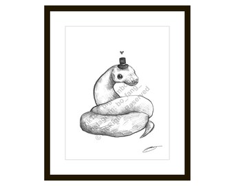 Serpiente Gordita - Ilustración a Boceto - Impresión artística de animales en blanco y negro de 8.5 x 11 pulgadas