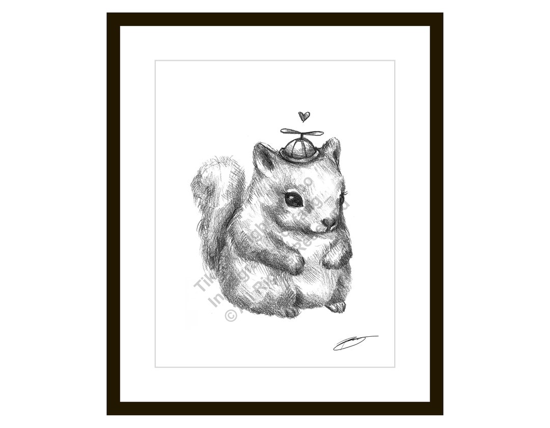 Fettes kleines Eichhörnchen Skizze Zeichnung Illustration 8,5 x 11