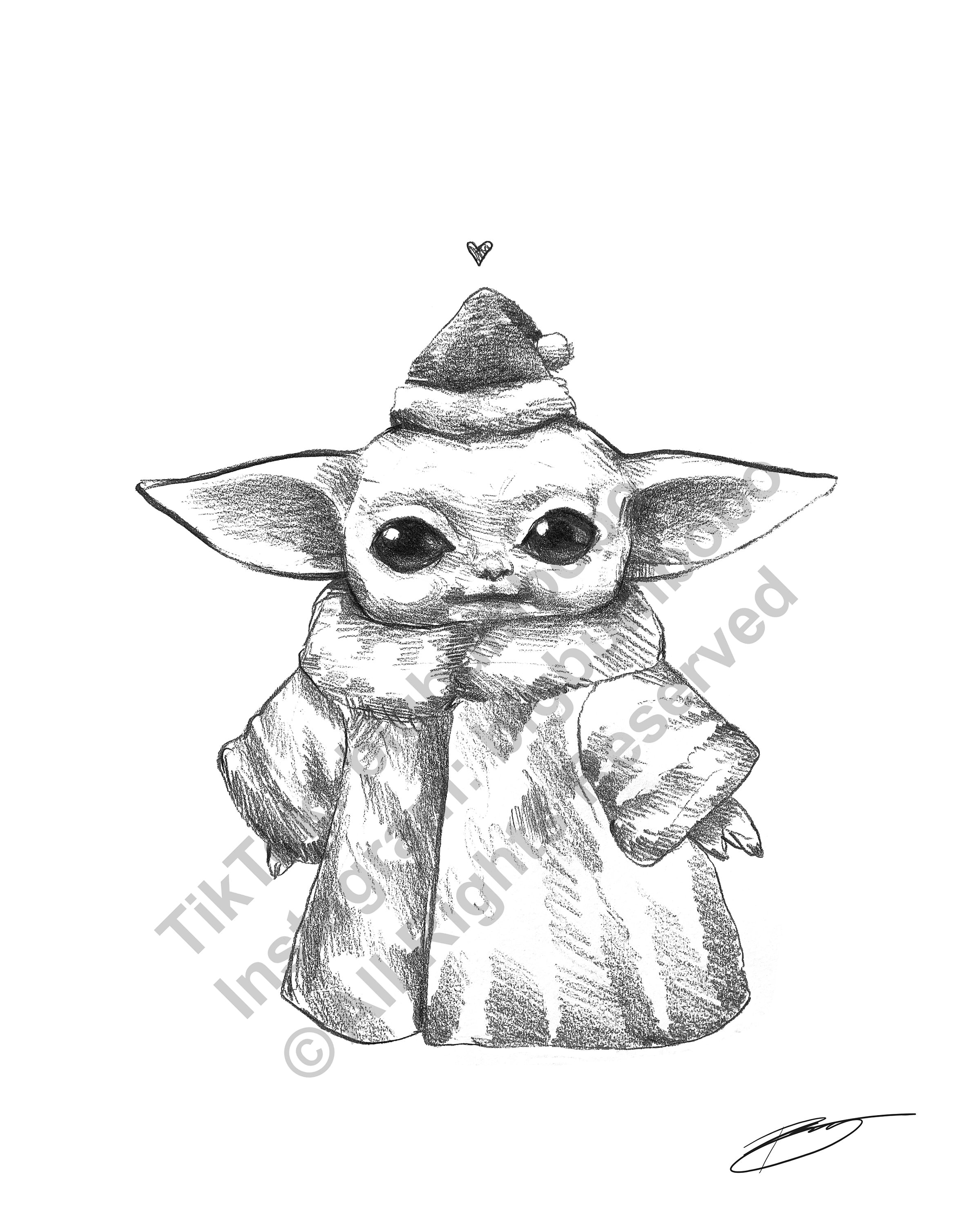 Fat Little Baby Yoda Ilustración de bocetos  x 11 Negro - Etsy México