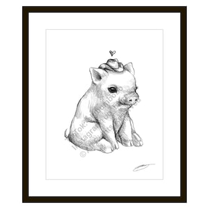 Fat Little Pig  - Sketch Drawing Illustration - 8.5 x 11 Animal Art Print