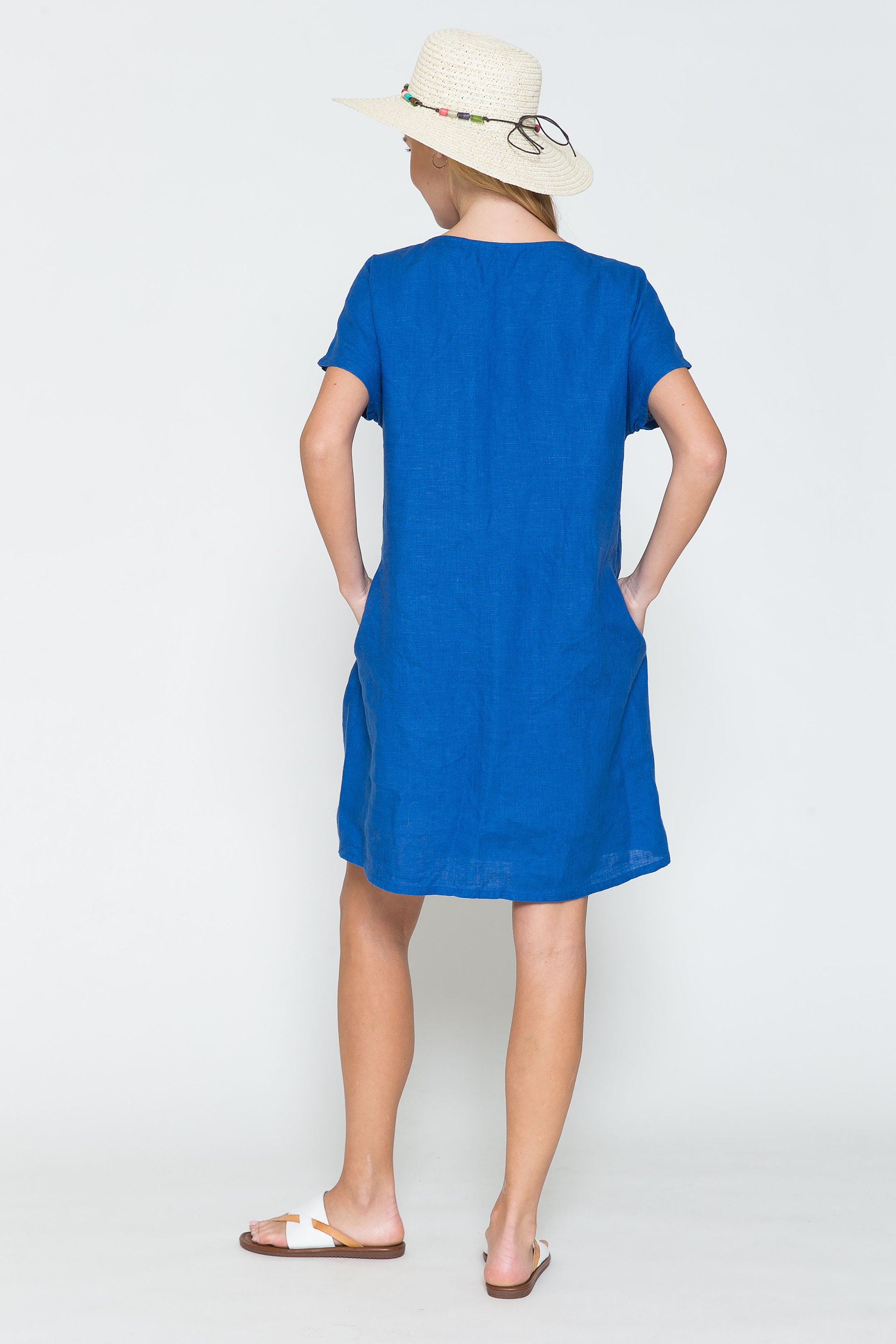 Finest 100 Linen shift dress with short sleeves pockets & Etsy