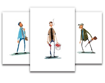 4 postcard bundle of jaws inspired art.
