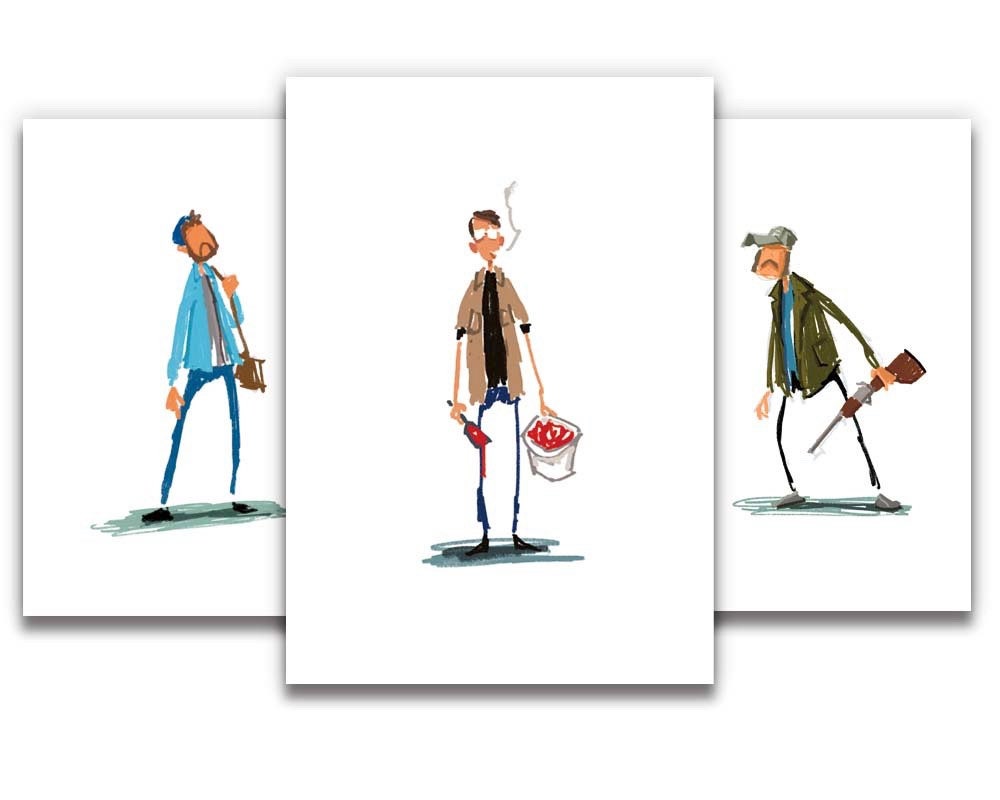 4 postcard bundle of jaws inspired art.