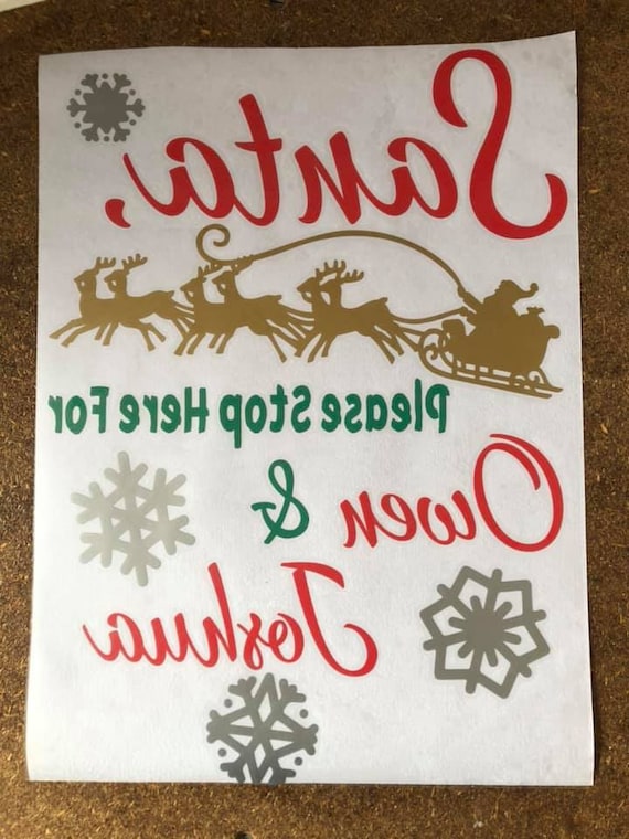Personalised 'Santa Stop Here' Window Sign - Santa In Sleigh, Red, Diamond Shape 15cm