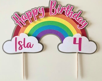 Gepersonaliseerde regenboog verjaardagstaarttopper: kleurrijk feestdecor