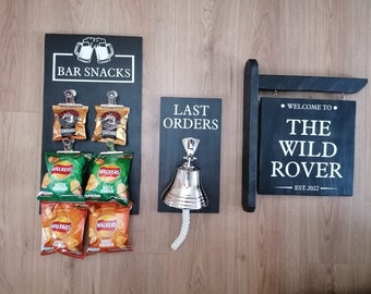Personalised Bar Sign: Handmade Reclaimed Wood, Custom Colors