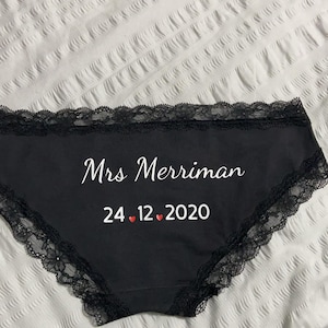 Personalised Wedding Day knickers novelty knickers funny knickers Bride memories gifts for her hen doo hen party keepsake image 1