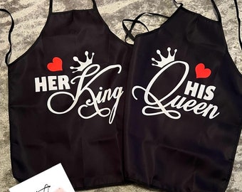 His and Hers Apron,mr,mrs, King, Queen, valentines aprons, valentines gifts, couple gifts, black cooking apron, anniversary gifts