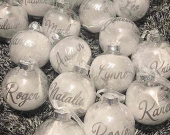 Personalised Christmas baubles, Christmas tree ornaments, feather baubles,plastic baubles,personalised Christmas decoration One name only