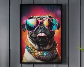 Cool Pug - Dog Lover Wall Art | **PRINT ONLY** | Decor for Home, Office, Bedroom, Living Room