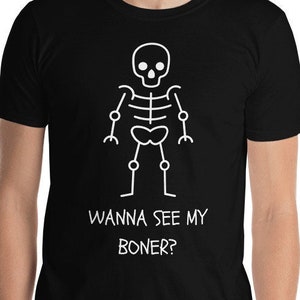 Boner Skeleton Funny Shirt, unisex, boner skeleton, Halloween gift, funny dick penis joke, childish toilet humour, image 1