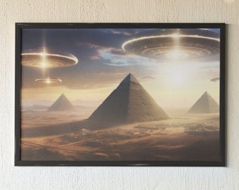 Lights Over the Pyramids - Beautiful Sci-Fi Wall Art | **PRINT ONLY** | Decor for Home, Office, Bedroom, Living Room