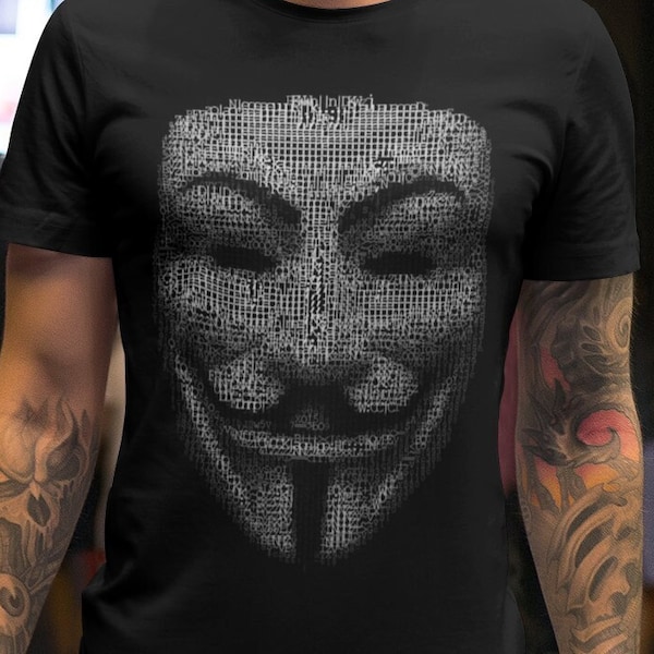 Guy Fawkes Code Mask - Anti-Establishment shirt, Unisex, Quote, V for Vendetta Movie Art, Revolution, Anonymous, Matrix Code,