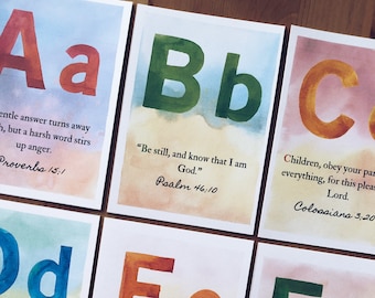 ABC Scripture Verse Cards//Scripture Cards//Modern Bible Verse Art Prints//Christian Gift//Montessori//Homeschool//Educational