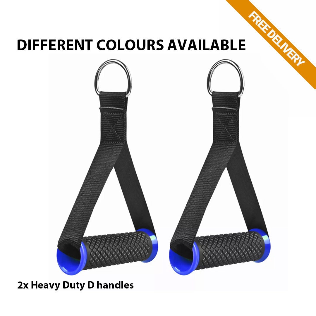 2x Steel D Handle Gym Cable Attachment With Rubber Grip Stirrup 