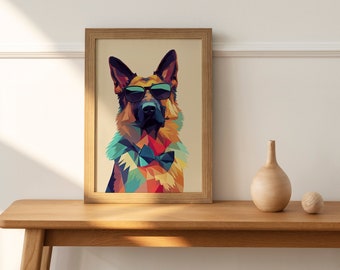 Retro Schäferhund Kunstdruck - Sonnenbrille Hund im Portrait (Digitaler Download)