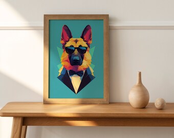 German Shepherd Art Print – Retro Dog Portrait, Home Decor (Digital Download)