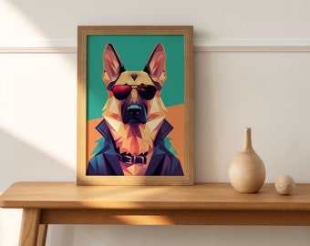 Portretafdruk Duitse herder – Retro hondendecor (digitale download)