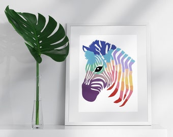 Rainbow Zebra Art Print: Colourful Home Decor (A4)