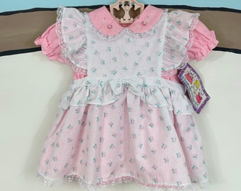 Vintage 90's Deadstock Layered Pinafore 2pc Dress Set by Mayfair - 12MO