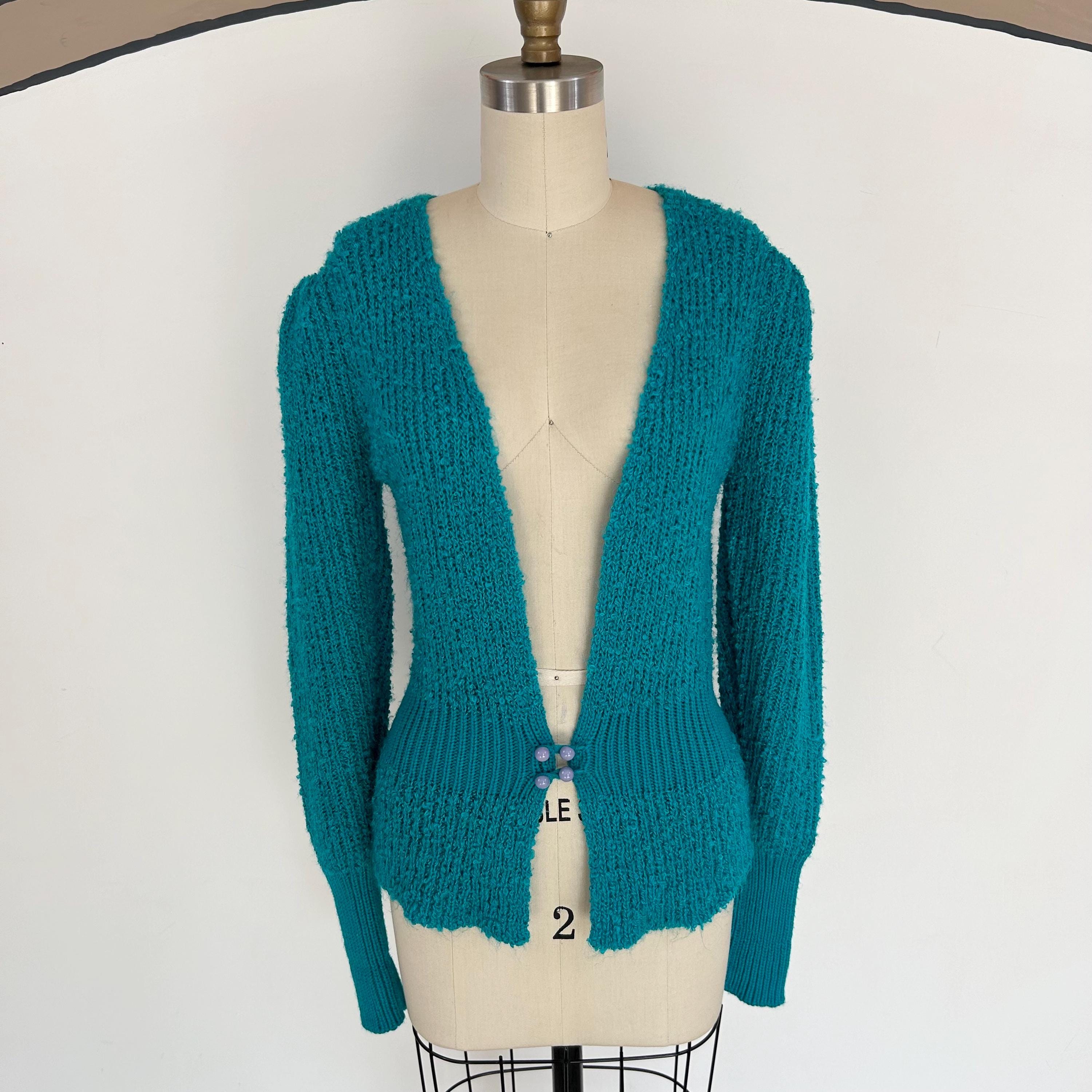 Vintage 80's Vibrant Turquoise Boucle' Knit Cardigan by Vintage 80's Vibrant Turquoise Boucle' Knit Cardigan by