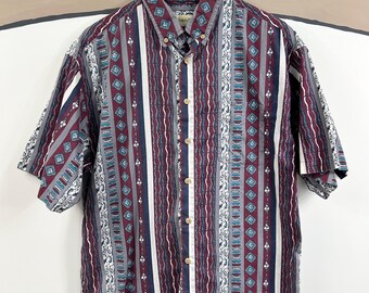 Vintage St. John's Bay Abstract Print Short Sleeve Button Down 100% Cotton Large