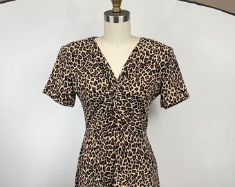 90s Leopard Faux Fur Midi Dress