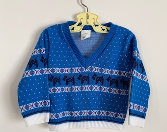 Vintage Blue Acrylic Knit Scotty Dog V-Neck Sweater - 12MO - HOVK0414
