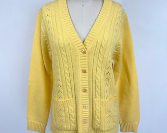 Vintage 50's/60's Yellow Acrylic Knit Cardigan Sweater by Hudson's