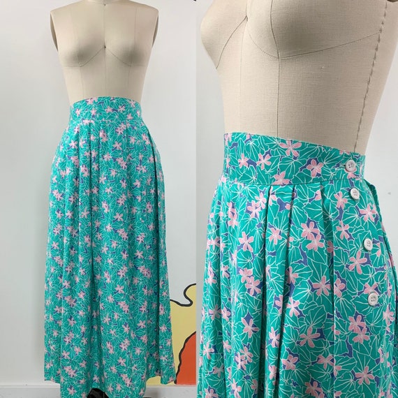 Vintage 80's Minty Green & Bubblegum Pink Floral … - image 1