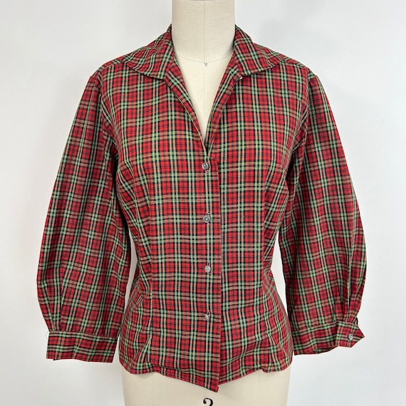 Vintage 40's/50's Plaid Button Up Blouse "A Dotti… - image 1