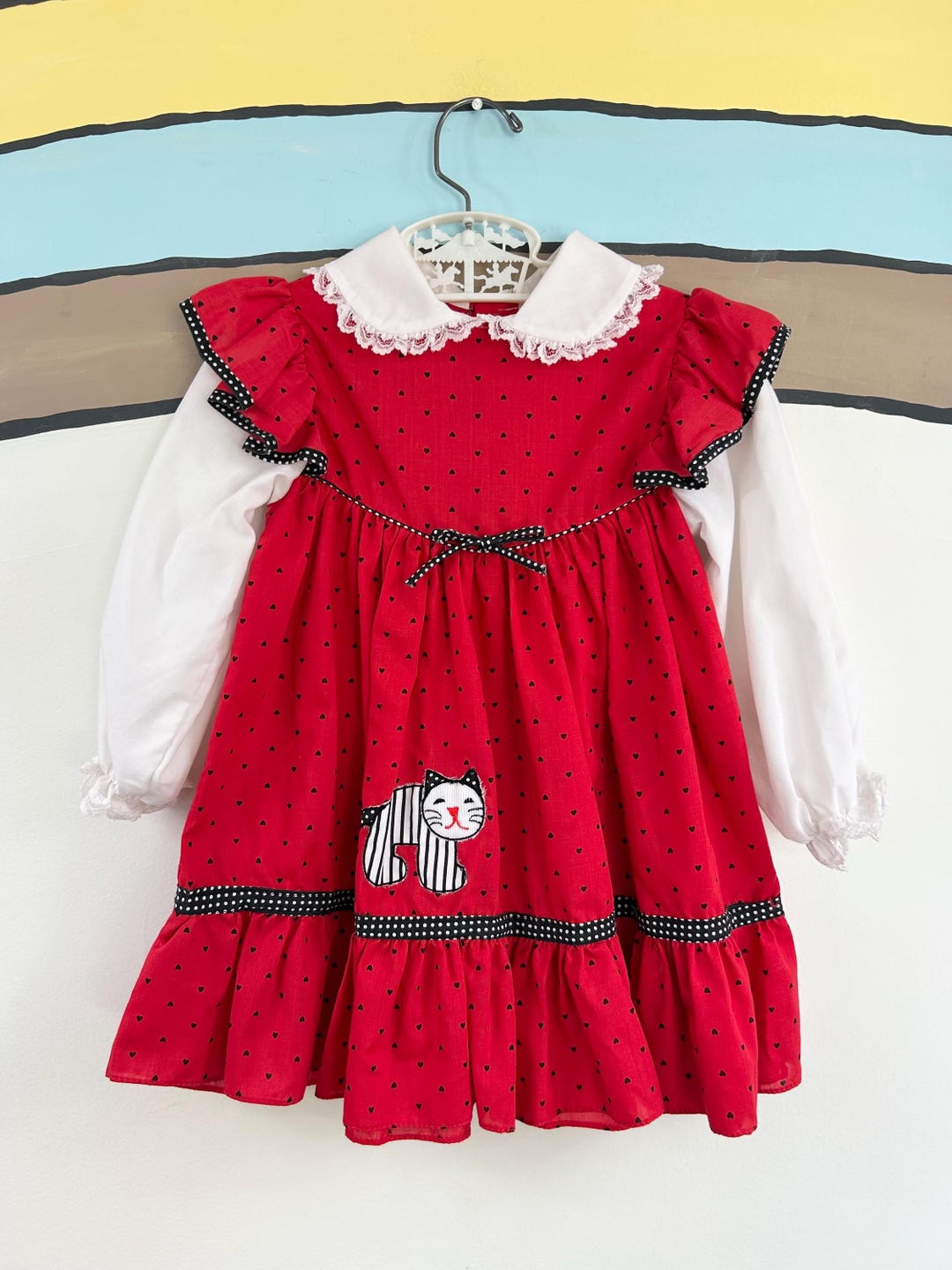 Vintage Cradle Togs Cute Red & Black Heart Polka Dot Print Pinafore ...